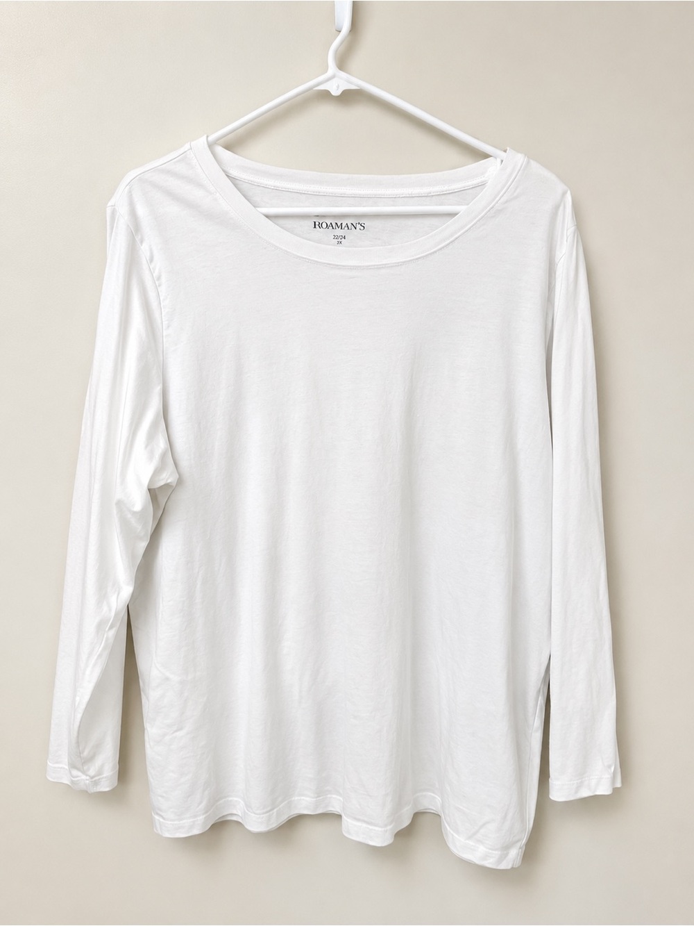 Roaman’s White 100% Cotton Long Sleeve Tee Plus Size 1X 22/24